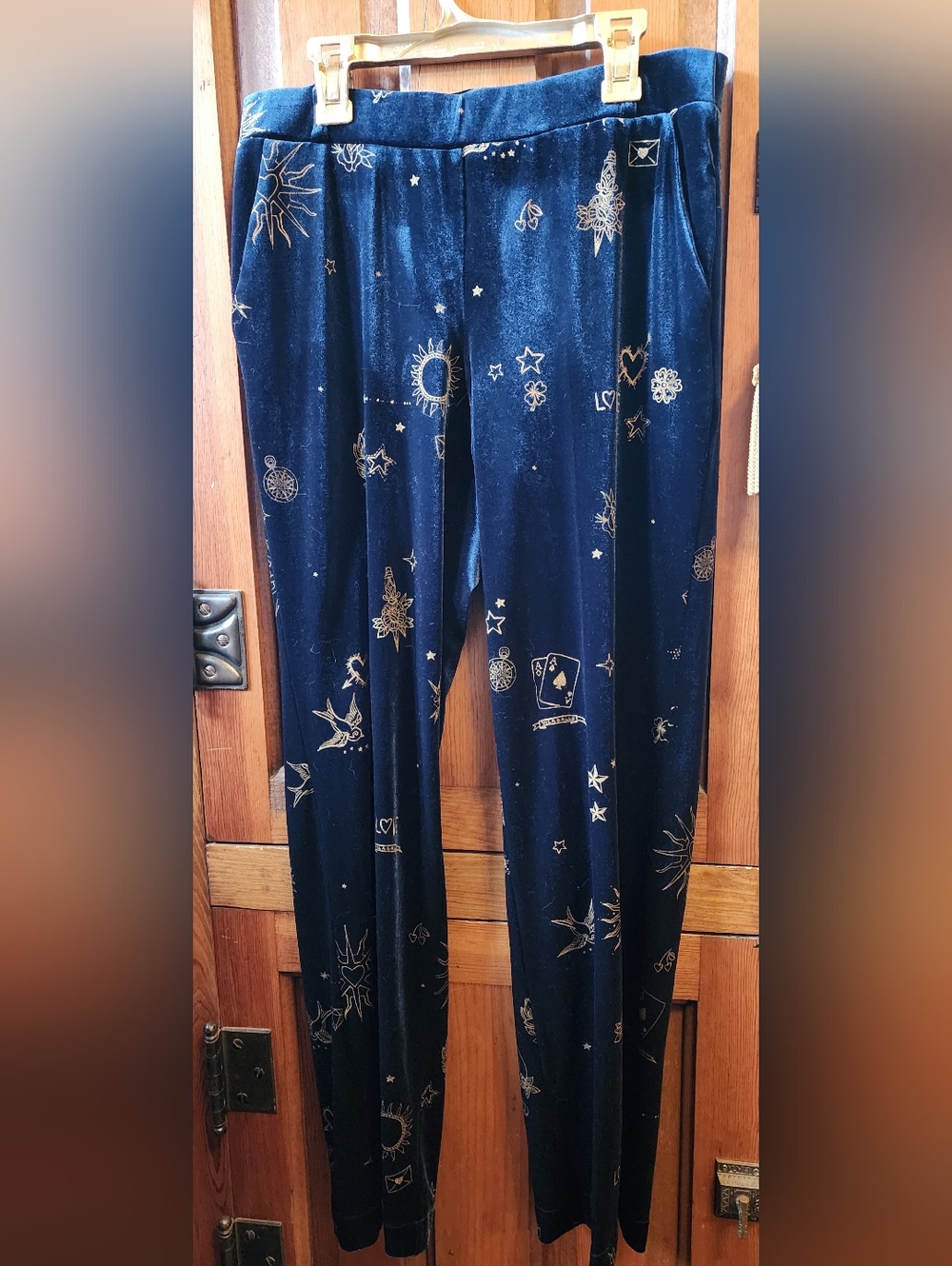 Vilagallo Navy Velvet Charms Anf Celestial Print Pants SZ 40 6 Small